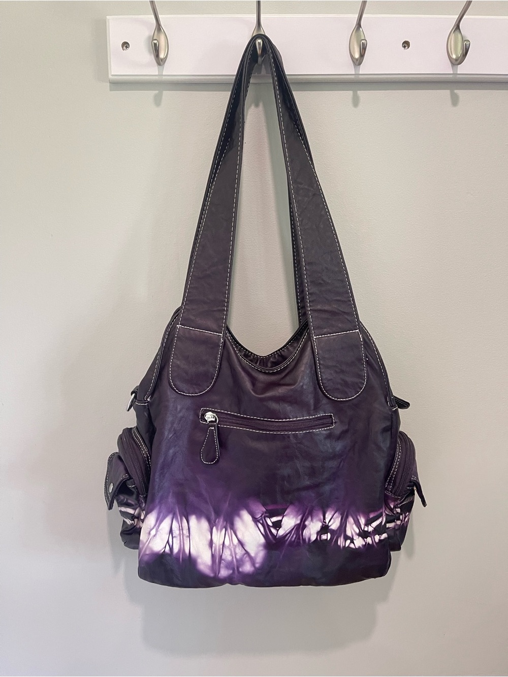 Angel Barcelo Purple Tie-Dye Woven Studded Shoulder Bag - Picture 2 of 3